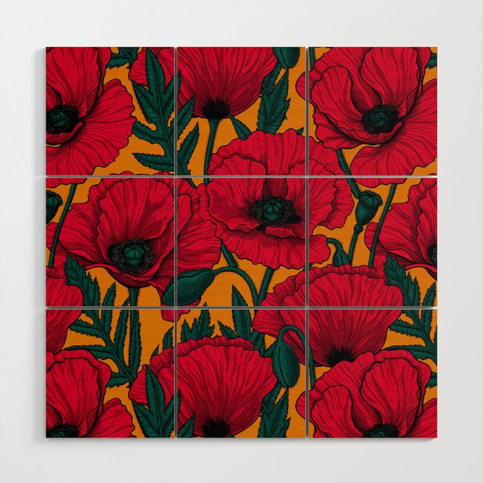 Red poppy garden    Wood Wall Art Gallery Image 1