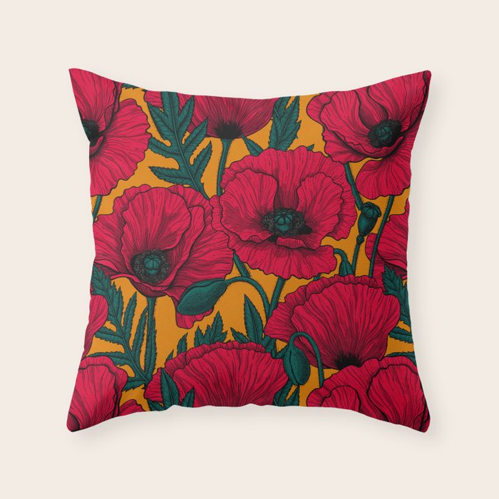 Red poppy garden    Throw Pillow Gallery Image 1