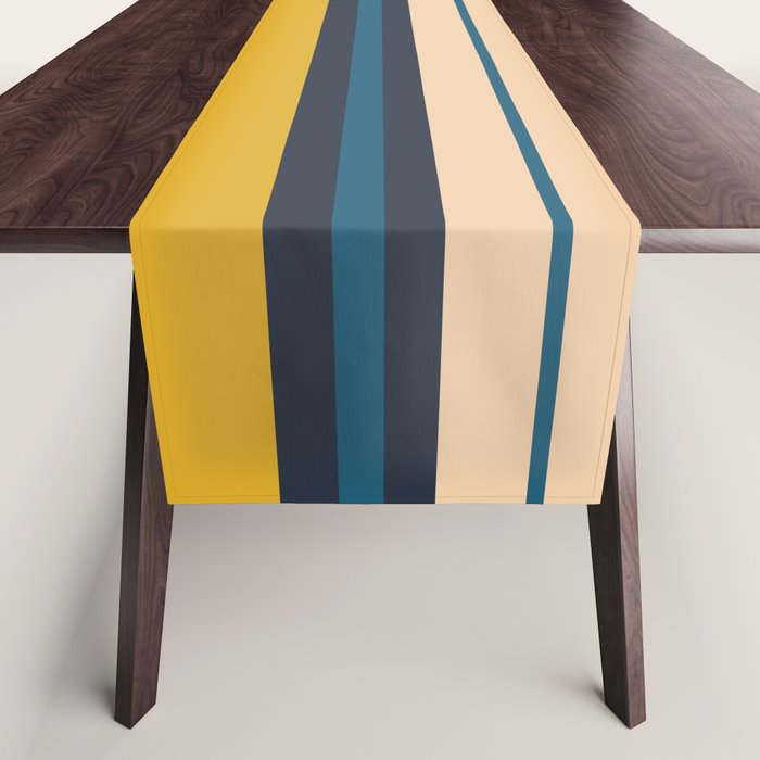 Wide and Thin Stripes Minimal Color Block Pattern Mustard Blue Orange Table Runner Gallery Image 1