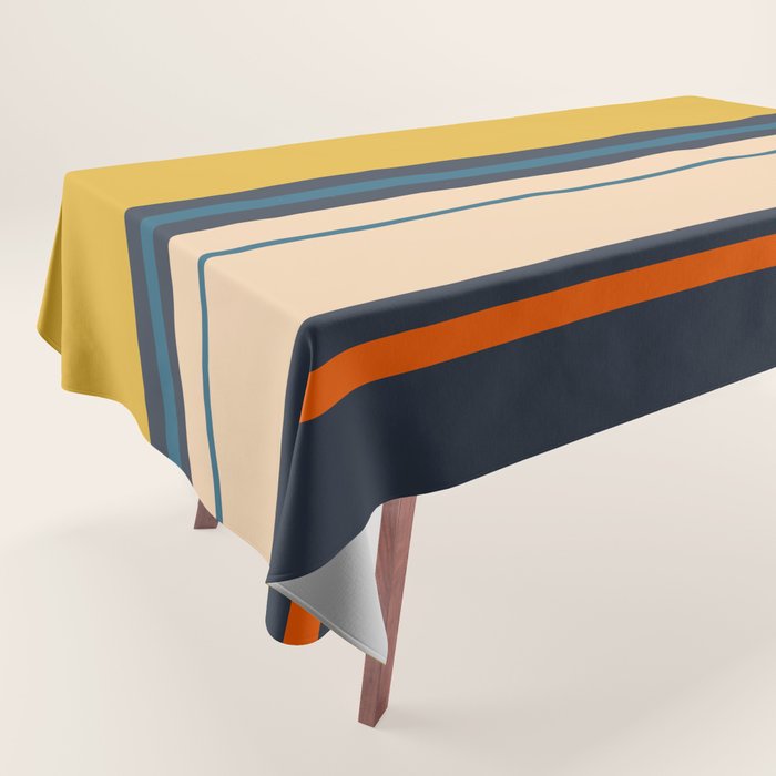 Wide and Thin Stripes Minimal Color Block Pattern Mustard Blue Orange Tablecloth Gallery Image 1