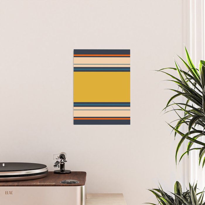 Wide and Thin Stripes Minimal Color Block Pattern Mustard Blue Orange Poster Gallery Image 2
