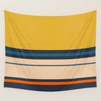Wide and Thin Stripes Minimal Color Block Pattern Mustard Blue Orange Wall Tapestry Gallery Image 4