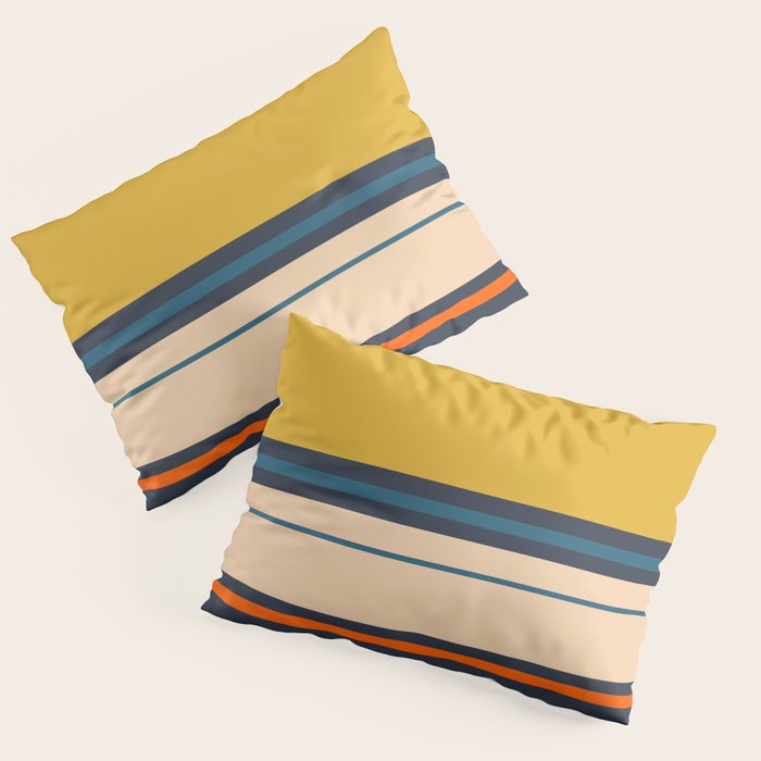 Wide and Thin Stripes Minimal Color Block Pattern Mustard Blue Orange Pillow Sham Gallery Image 3