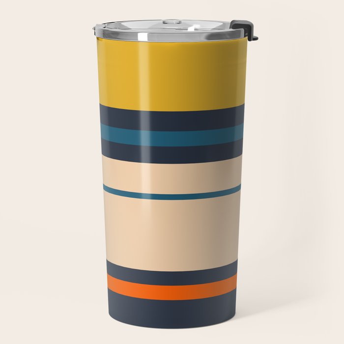 Wide and Thin Stripes Minimal Color Block Pattern Mustard Blue Orange Travel Mug Gallery Image 2