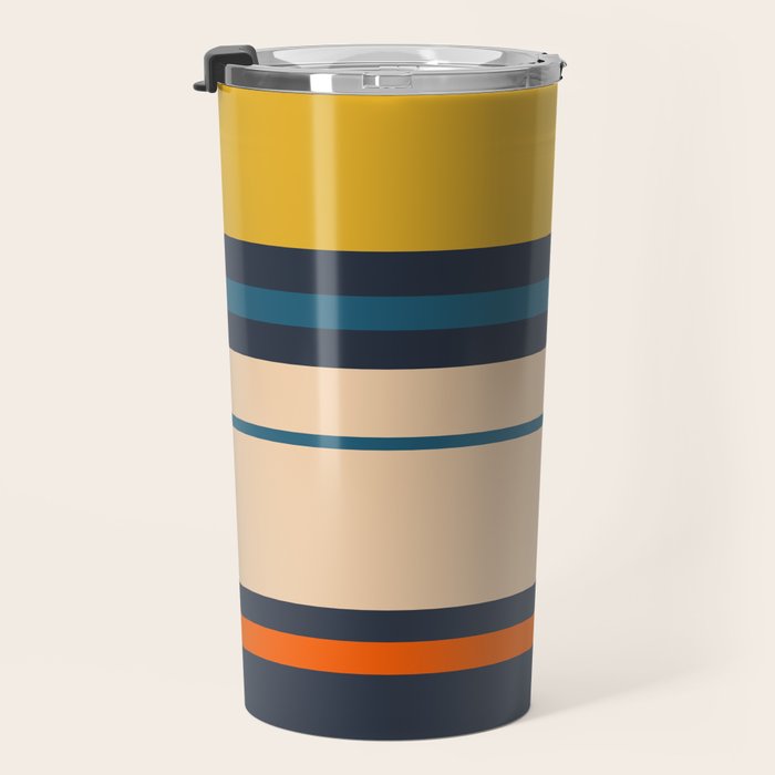 Wide and Thin Stripes Minimal Color Block Pattern Mustard Blue Orange Travel Mug Gallery Image 3