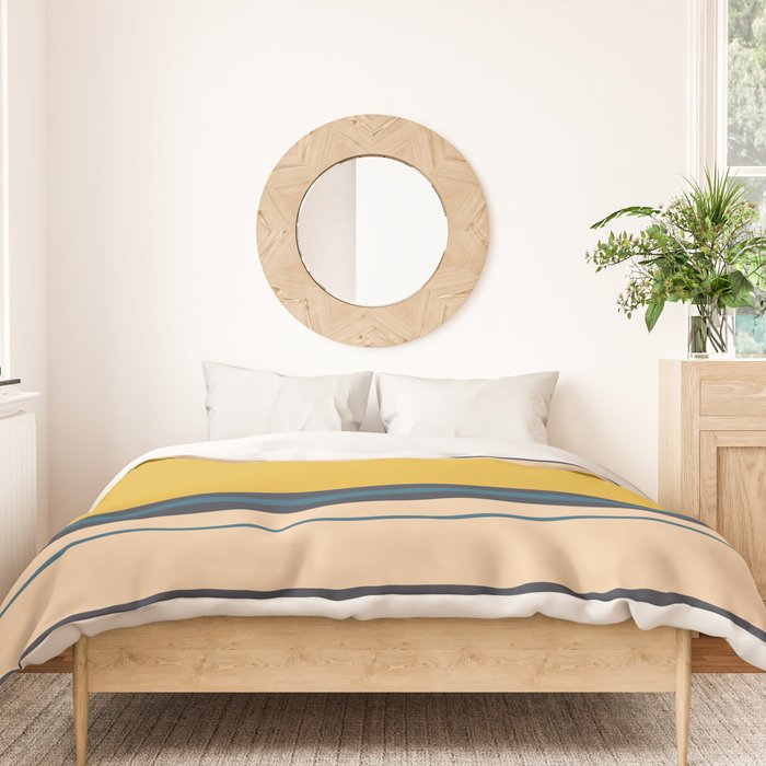 Wide and Thin Stripes Minimal Color Block Pattern Mustard Blue Orange Duvet Cover Gallery Image 3