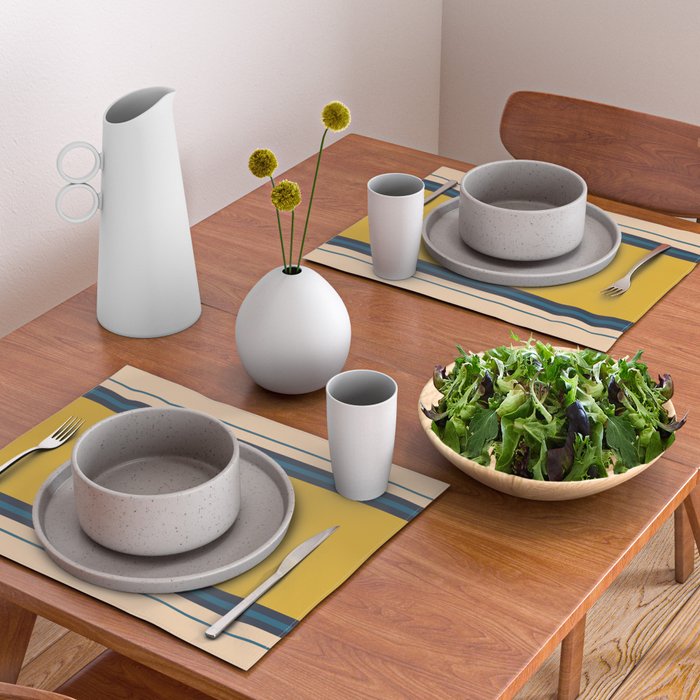 Wide and Thin Stripes Minimal Color Block Pattern Mustard Blue Orange Placemat Gallery Image 2