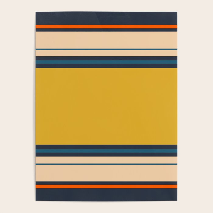 Wide and Thin Stripes Minimal Color Block Pattern Mustard Blue Orange Poster Gallery Image 4