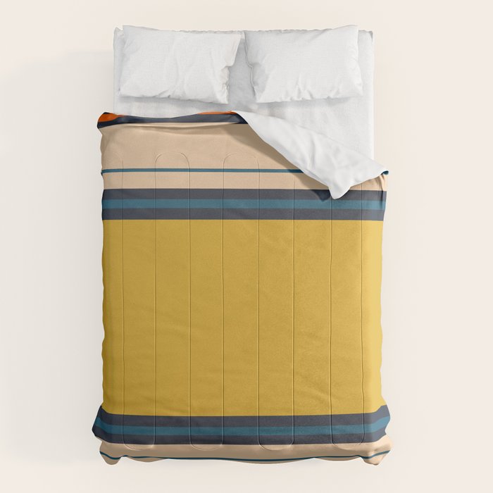 Wide and Thin Stripes Minimal Color Block Pattern Mustard Blue Orange Comforter Gallery Image 6
