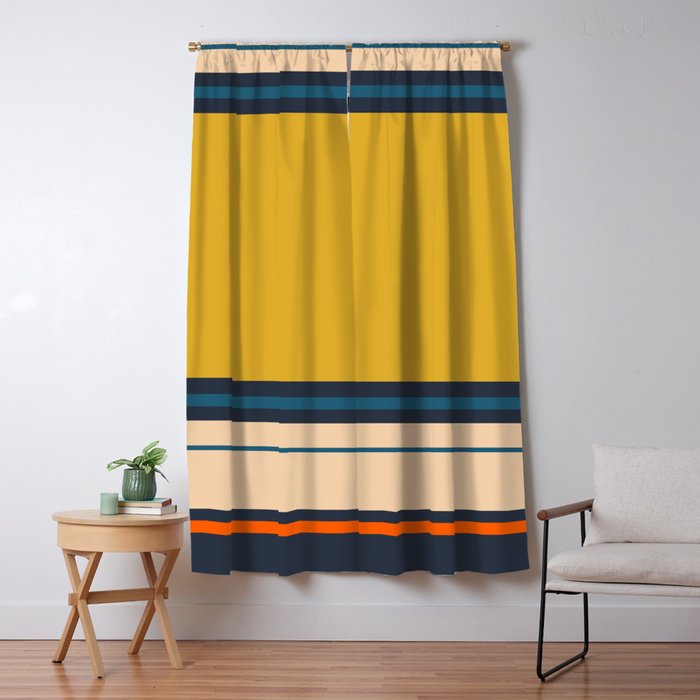 Wide and Thin Stripes Minimal Color Block Pattern Mustard Blue Orange Window Curtain Gallery Image 5