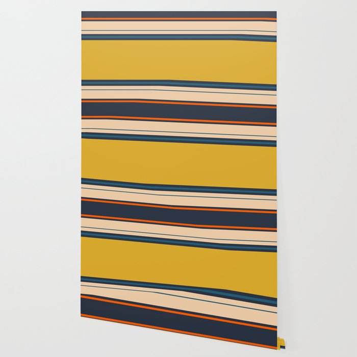 Wide and Thin Stripes Minimal Color Block Pattern Mustard Blue Orange Wallpaper Gallery Image 2