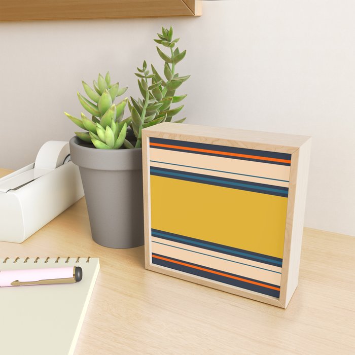 Wide and Thin Stripes Minimal Color Block Pattern Mustard Blue Orange Mini Art Print Gallery Image 2