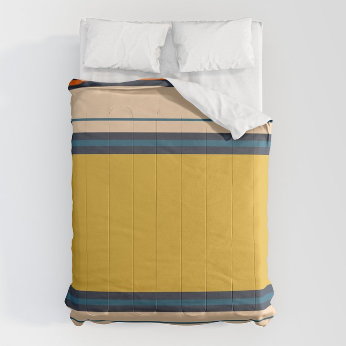 Wide and Thin Stripes Minimal Color Block Pattern Mustard Blue Orange Comforter Gallery Image 1