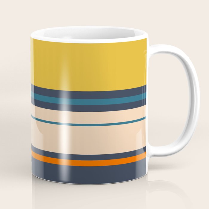 Wide and Thin Stripes Minimal Color Block Pattern Mustard Blue Orange Coffee Mug Gallery Image 1