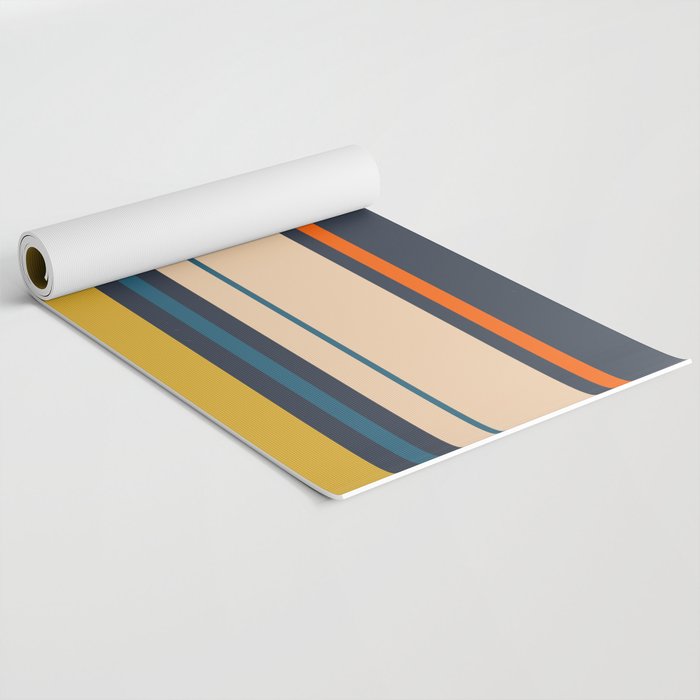 Wide and Thin Stripes Minimal Color Block Pattern Mustard Blue Orange Yoga Mat Gallery Image 2