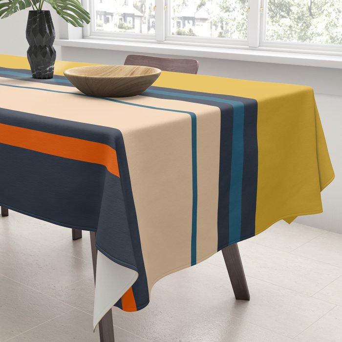 Wide and Thin Stripes Minimal Color Block Pattern Mustard Blue Orange Tablecloth Gallery Image 3