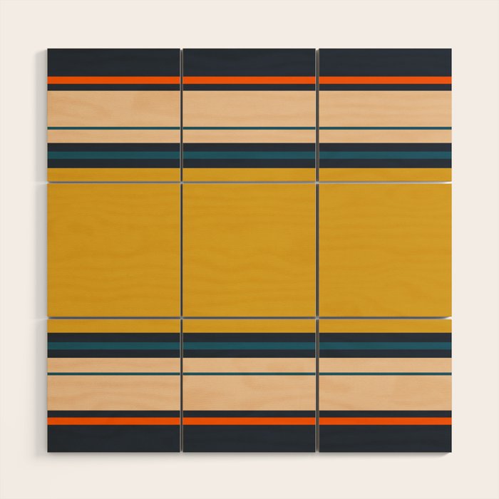 Wide and Thin Stripes Minimal Color Block Pattern Mustard Blue Orange Wood Wall Art Gallery Image 1