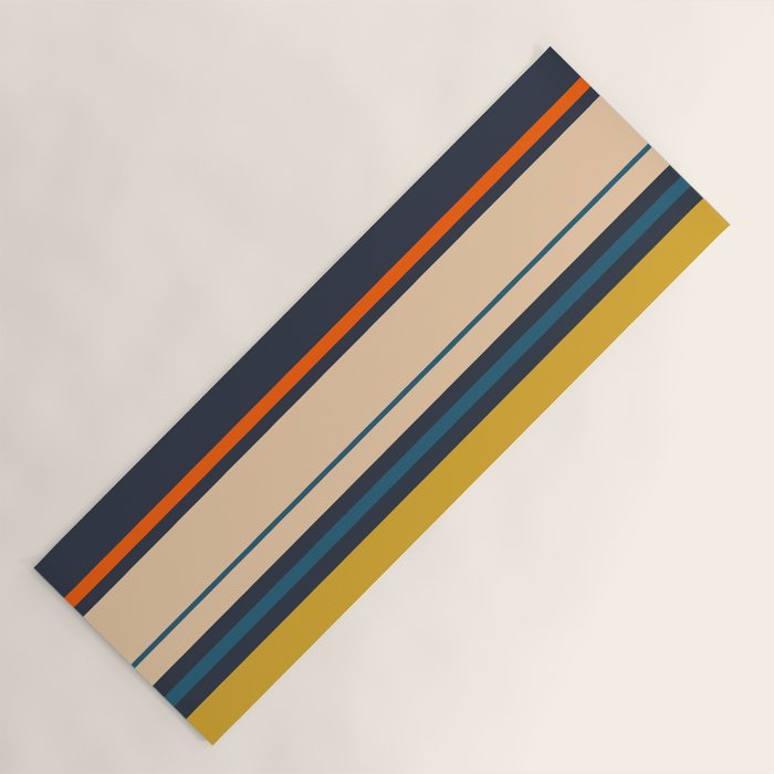Wide and Thin Stripes Minimal Color Block Pattern Mustard Blue Orange Yoga Mat Gallery Image 1