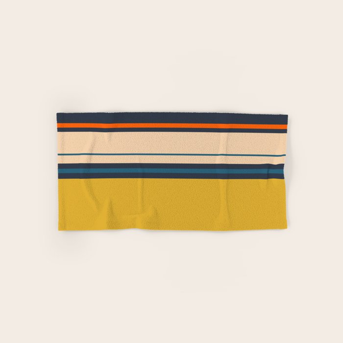 Wide and Thin Stripes Minimal Color Block Pattern Mustard Blue Orange Bath Towel Gallery Image 1