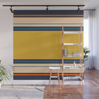 Wide and Thin Stripes Minimal Color Block Pattern Mustard Blue Orange Wall Mural Gallery Image 1