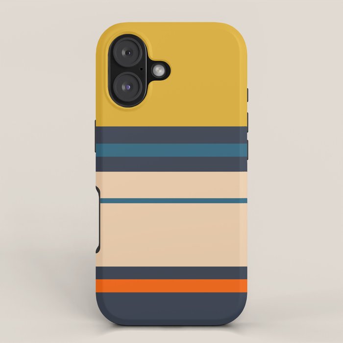 Wide and Thin Stripes Minimal Color Block Pattern Mustard Blue Orange iPhone Case Gallery Image 1