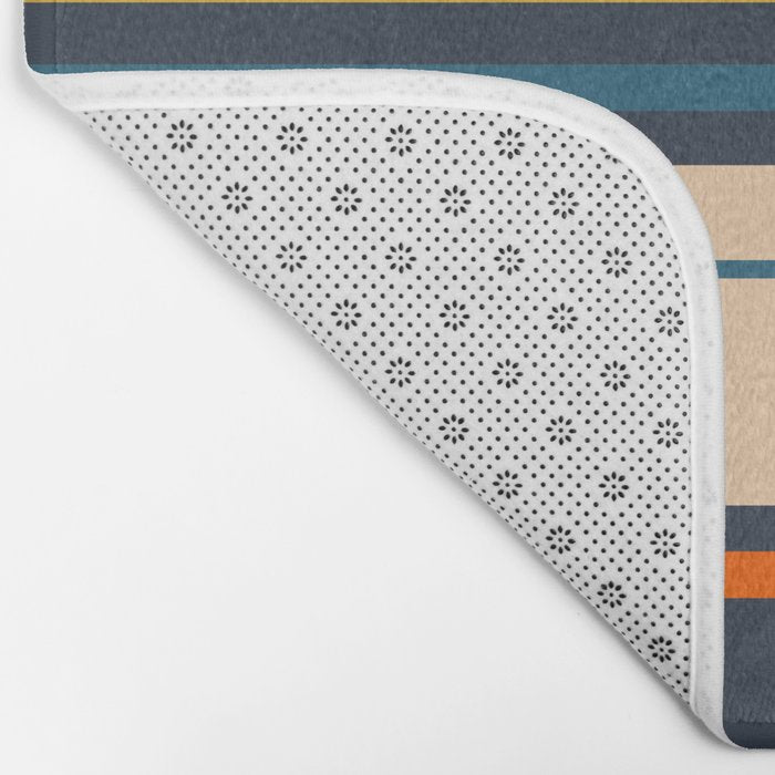 Wide and Thin Stripes Minimal Color Block Pattern Mustard Blue Orange Bath Mat Gallery Image 2