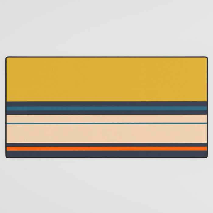 Wide and Thin Stripes Minimal Color Block Pattern Mustard Blue Orange Desk Mat Gallery Image 3