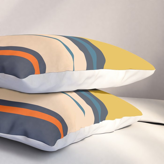Wide and Thin Stripes Minimal Color Block Pattern Mustard Blue Orange Pillow Sham Gallery Image 3
