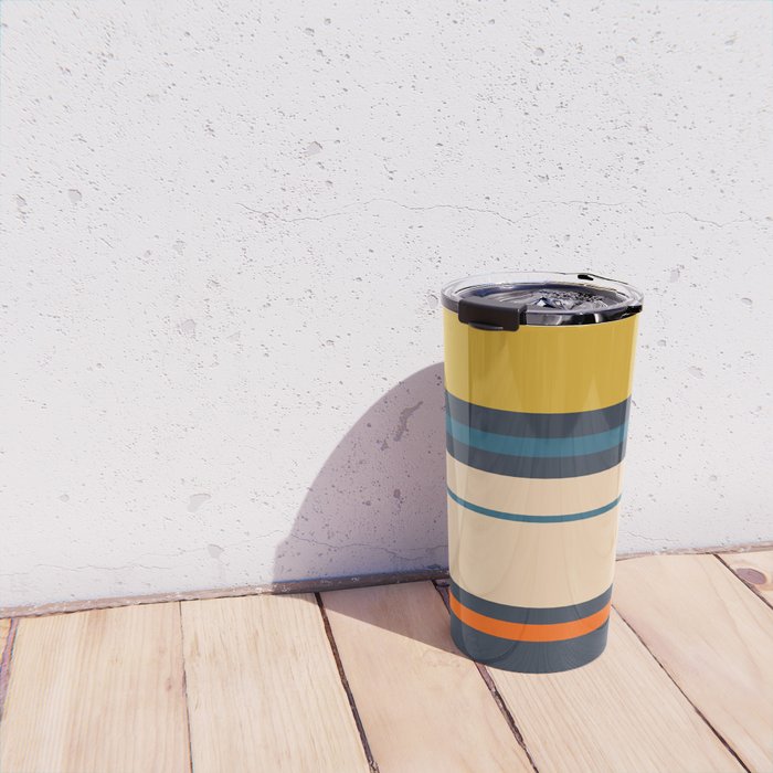 Wide and Thin Stripes Minimal Color Block Pattern Mustard Blue Orange Travel Mug Gallery Image 4