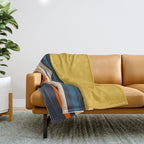 Wide and Thin Stripes Minimal Color Block Pattern Mustard Blue Orange Throw Blanket Gallery Image 1