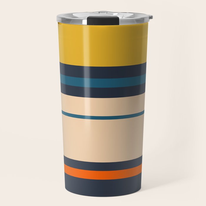 Wide and Thin Stripes Minimal Color Block Pattern Mustard Blue Orange Travel Mug Gallery Image 1