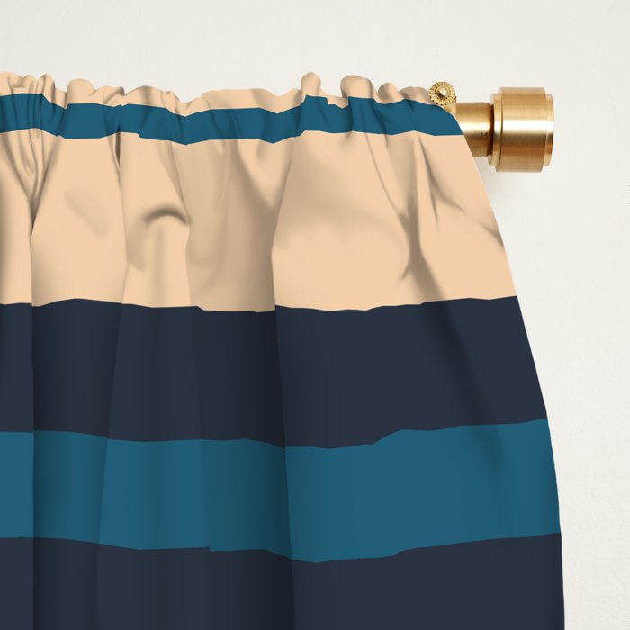 Wide and Thin Stripes Minimal Color Block Pattern Mustard Blue Orange Window Curtain Gallery Image 2