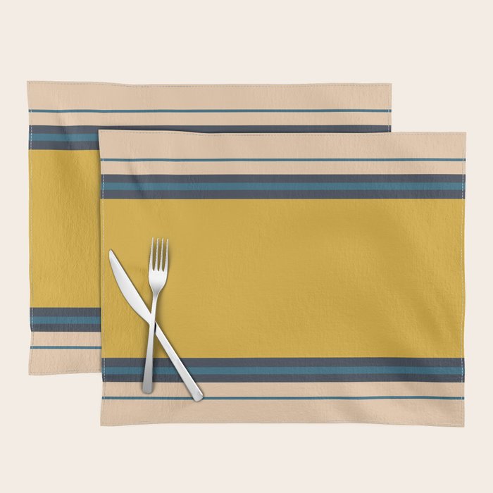 Wide and Thin Stripes Minimal Color Block Pattern Mustard Blue Orange Placemat Gallery Image 1