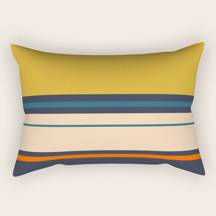 Wide and Thin Stripes Minimal Color Block Pattern Mustard Blue Orange Rectangular Pillow Gallery Image 2