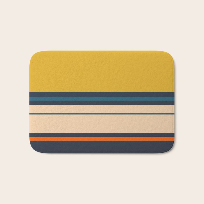 Wide and Thin Stripes Minimal Color Block Pattern Mustard Blue Orange Bath Mat Gallery Image 1