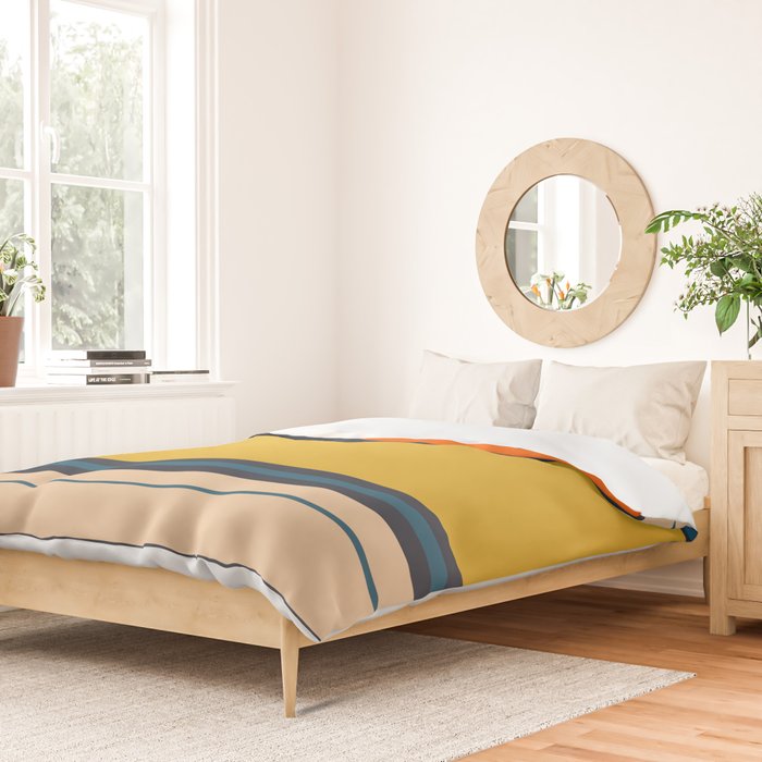 Wide and Thin Stripes Minimal Color Block Pattern Mustard Blue Orange Duvet Cover Gallery Image 2