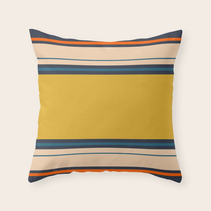 Wide and Thin Stripes Minimal Color Block Pattern Mustard Blue Orange Throw Pillow Gallery Image 6