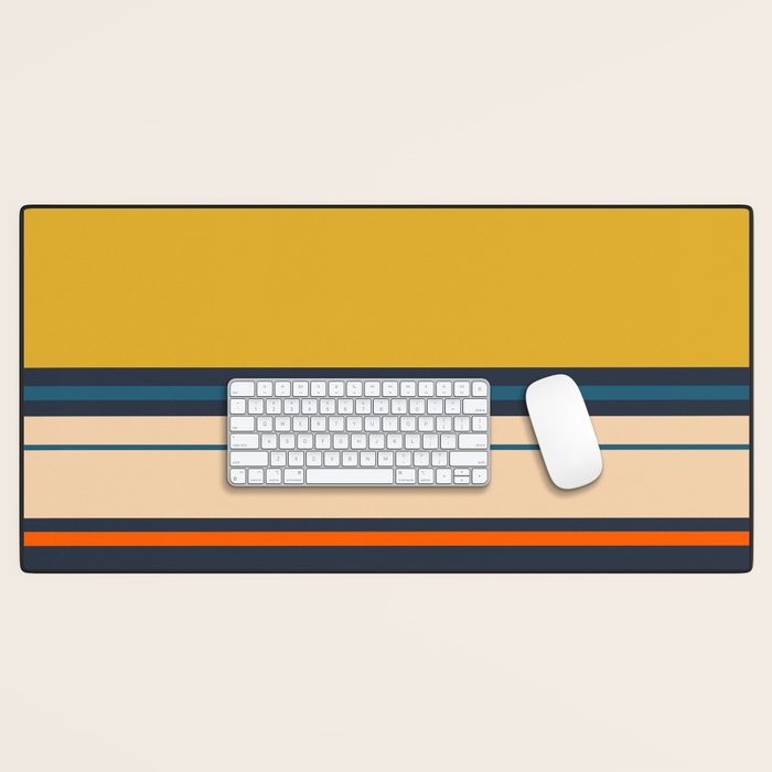 Wide and Thin Stripes Minimal Color Block Pattern Mustard Blue Orange Desk Mat Gallery Image 1