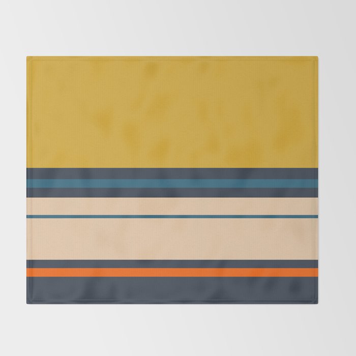 Wide and Thin Stripes Minimal Color Block Pattern Mustard Blue Orange Throw Blanket Gallery Image 2