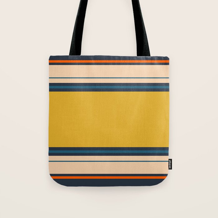 Wide and Thin Stripes Minimal Color Block Pattern Mustard Blue Orange Tote Bag Gallery Image 1