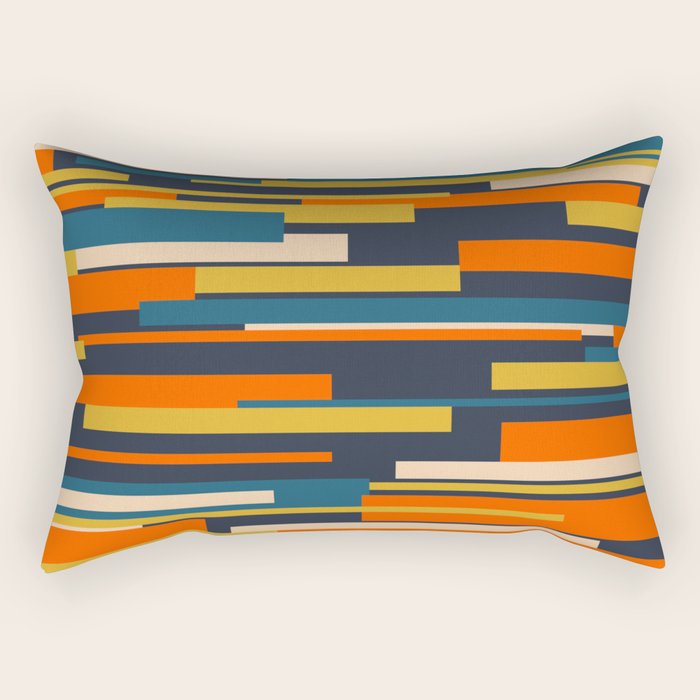 Wright Geometric Mid Century Modern Abstract Pattern Blue Orange Mustard Rectangular Pillow Gallery Image 2