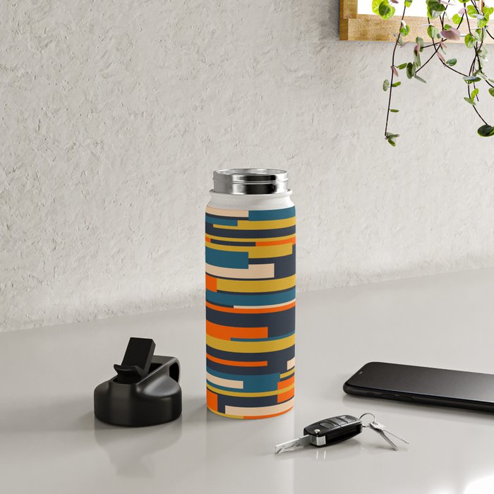 Wright Geometric Mid Century Modern Abstract Pattern Blue Orange Mustard Water Bottle Gallery Image 4