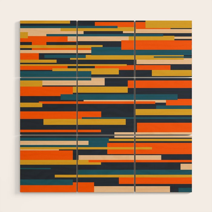 Wright Geometric Mid Century Modern Abstract Pattern Blue Orange Mustard Wood Wall Art Gallery Image 1