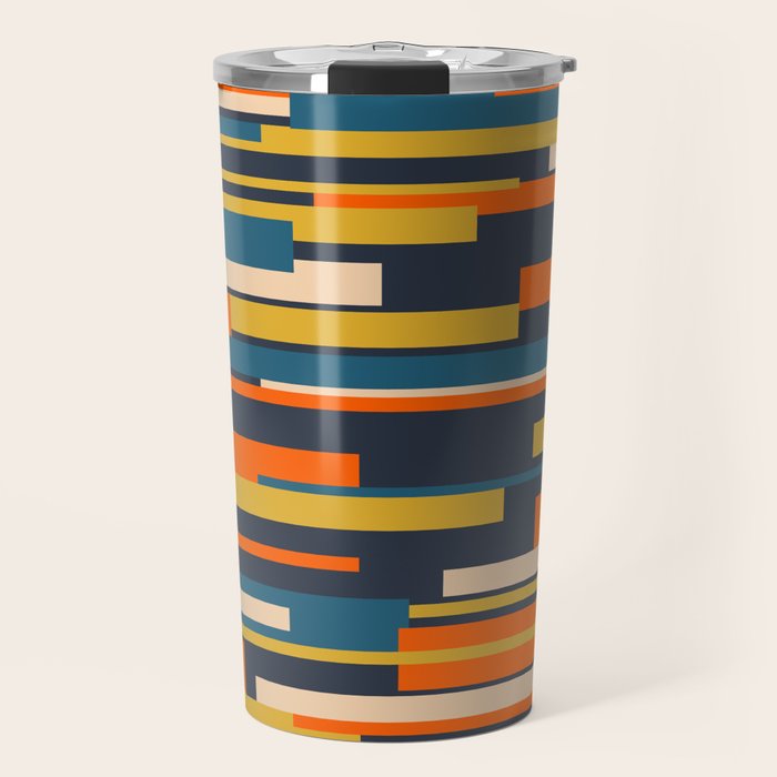 Wright Geometric Mid Century Modern Abstract Pattern Blue Orange Mustard Travel Mug Gallery Image 1