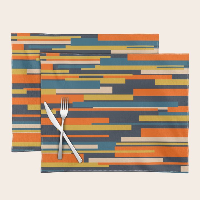 Wright Geometric Mid Century Modern Abstract Pattern Blue Orange Mustard Placemat Gallery Image 1