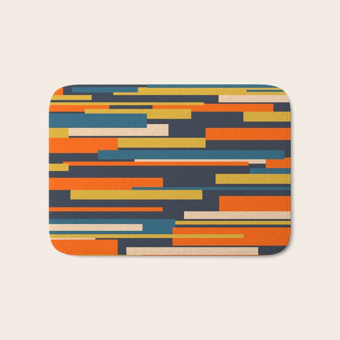 Wright Geometric Mid Century Modern Abstract Pattern Blue Orange Mustard Bath Mat Gallery Image 1