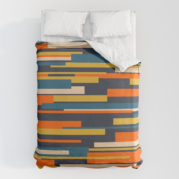 Wright Geometric Mid Century Modern Abstract Pattern Blue Orange Mustard Duvet Cover Gallery Image 1