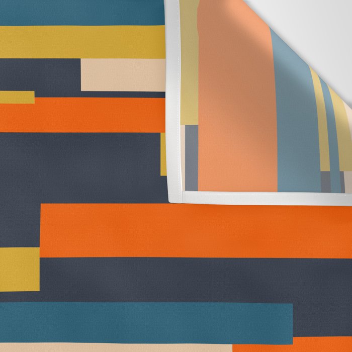 Wright Geometric Mid Century Modern Abstract Pattern Blue Orange Mustard Wall Tapestry Gallery Image 3
