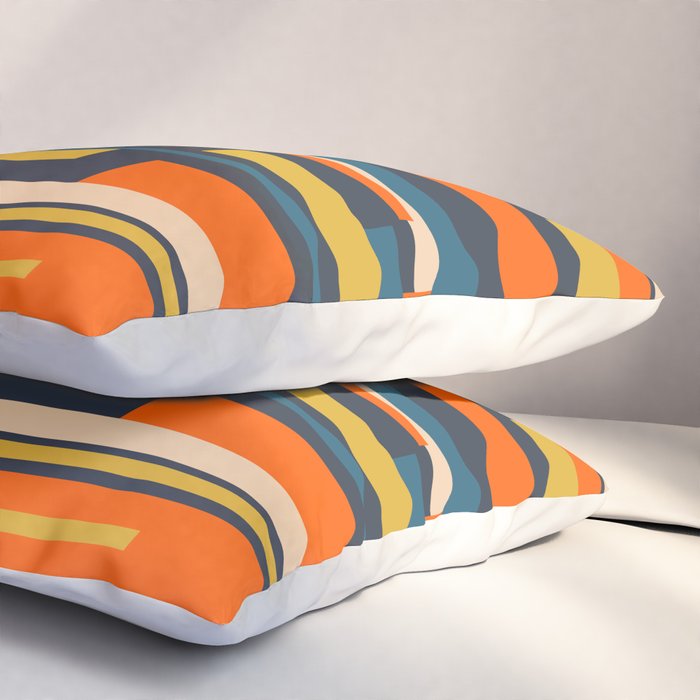 Wright Geometric Mid Century Modern Abstract Pattern Blue Orange Mustard Pillow Sham Gallery Image 3