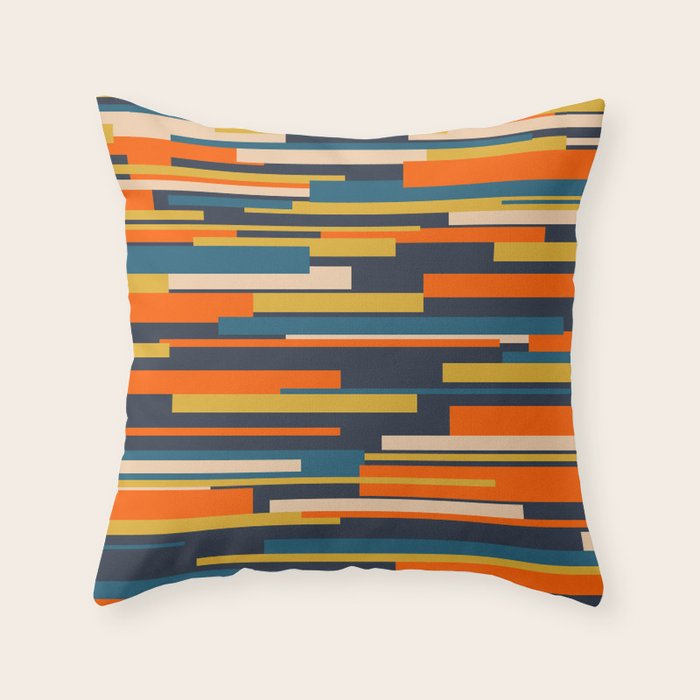 Wright Geometric Mid Century Modern Abstract Pattern Blue Orange Mustard Throw Pillow Gallery Image 6